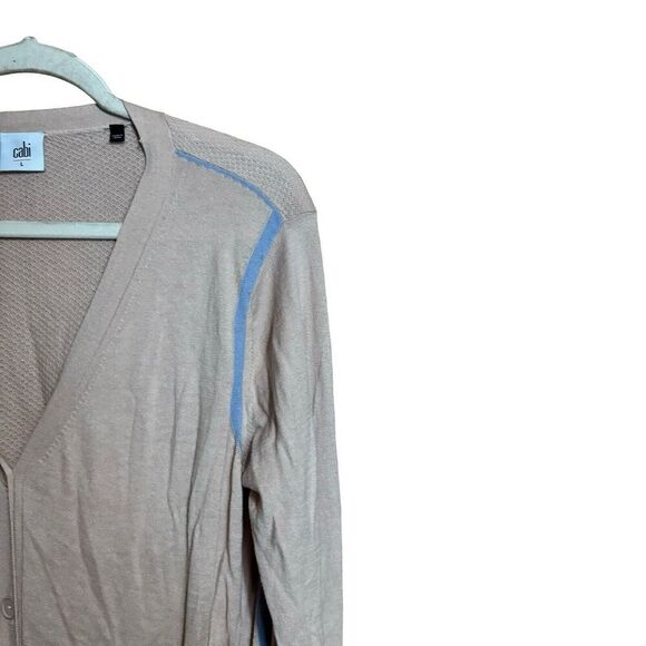 CAbi Cardigan Womens Large Lucy Salmon Periwinkle Button Sweater Cotton Blend - Picture 3 of 8